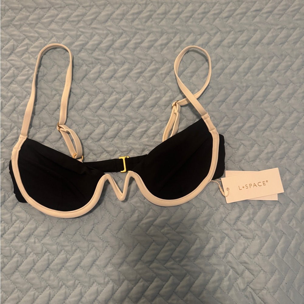 l*space Black and Cream Two-Tone Underwire Bikini Top